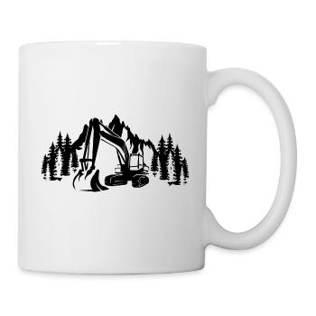Bergwald Geschenk Baggerfahrer Silhouette - Tasse - Weiß - Rechts