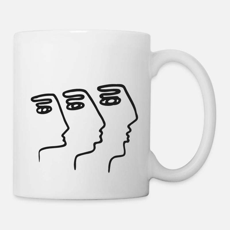 3 Visages abstraits Illusion Art du trait - Mug blanc - blanc