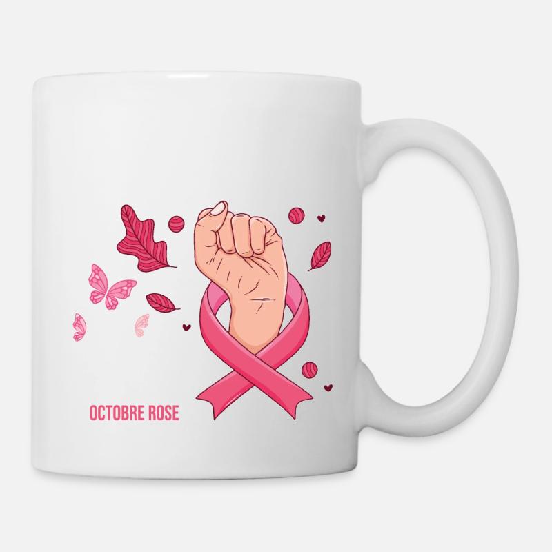 Octobre Rose Cancer du Sein Ruban Cadeau - Mug blanc - blanc