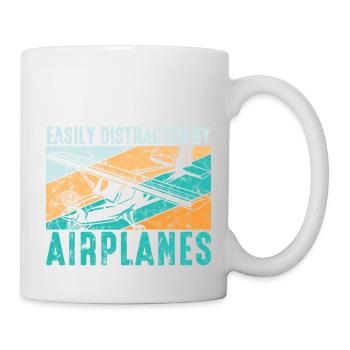Easily Distracted By Airplanes Aviation Pilot - Mug - white - Right