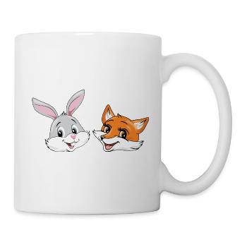 Lächelnde glückliche Hasen- und Fuchsköpfe - Tasse - Weiß - Rechts