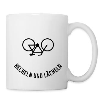 Hecheln und Lächeln Fahrradfahrer Geschenkidee - Tasse - Weiß - Rechts