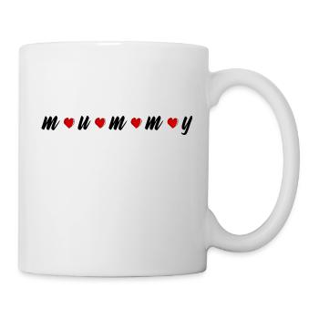 Schriftzug - schwarz - mummy mit Herzen - Tasse - Weiß - Rechts