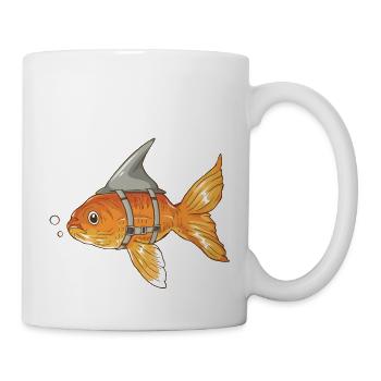 Funny goldfish with shark fin strapped in - Mug - white - Right