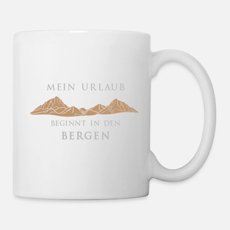 Mein Urlaub beginnt in den Bergen, Grau, Deutsch - Tasse - Weiß