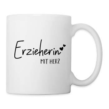 Erzieherin mit Herz - Geschenkidee für Erzieherin - Tasse - Weiß - Rechts