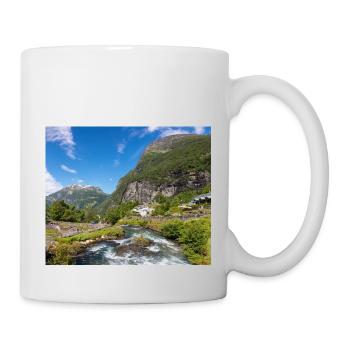 Geiranger panorama Storseterfossen Norway - Mug - white - Right