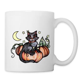 Herbstliche Schwarze Katze - Tasse - Weiß - Rechts