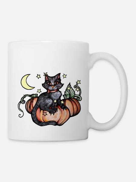 Herbstliche Schwarze Katze - Tasse - Weiß