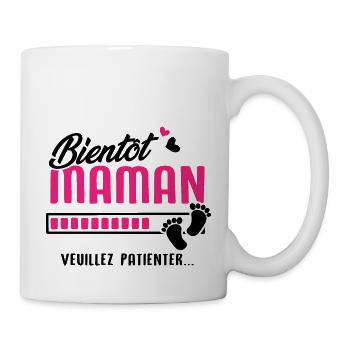 bientôt maman veuillez patienter - Mug blanc - blanc - Droite