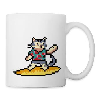 Surfkatze, Pixelkunst - Tasse - Weiß - Rechts