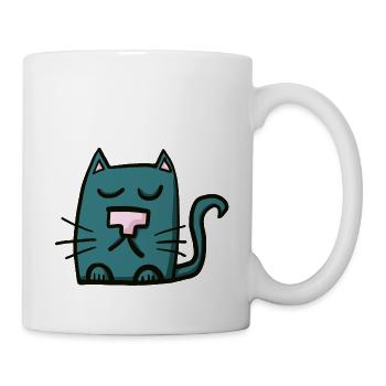 blaue Katze - Tasse - Weiß - Rechts