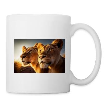 2 Löwen in der Wildnis - Eine aufregende Begegnung - Tasse - Weiß - Rechts