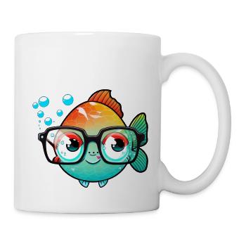 Kawaii Cute Happy Colorful Fish with Sunglasses - Mug - white - Right