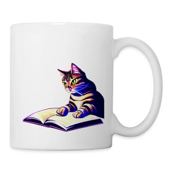 Cat Books Cat Reading Domestic Cat Book Kitten - Mug - white - Right