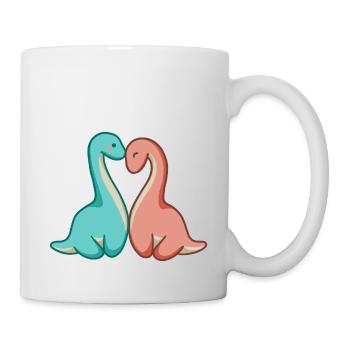 Süßes Dino Paar, Dinosaurier Liebe, Langhals - Tasse - Weiß - Rechts