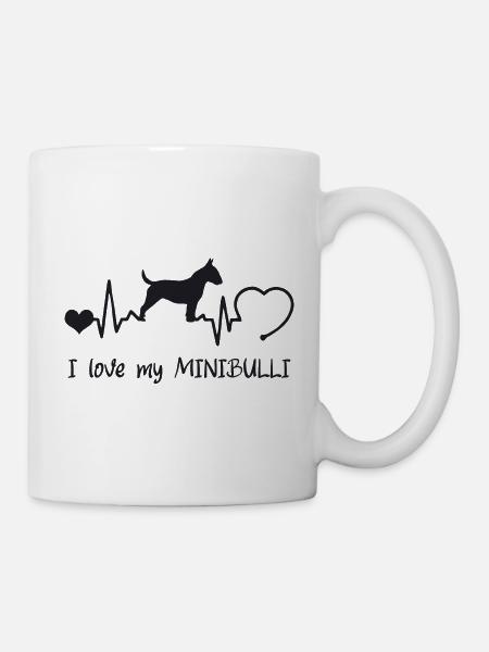 Miniatur Bullterrier mit Herzschlag - Tasse - Weiß