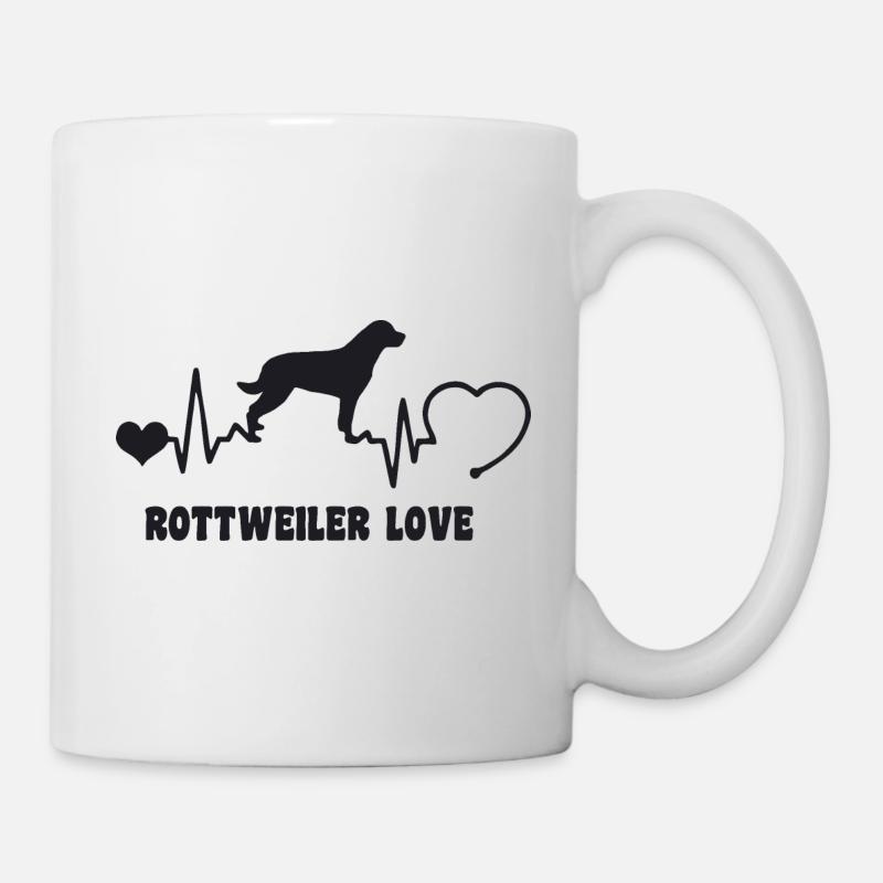 Rottweiler mit Herzschlag - Tasse - Weiß