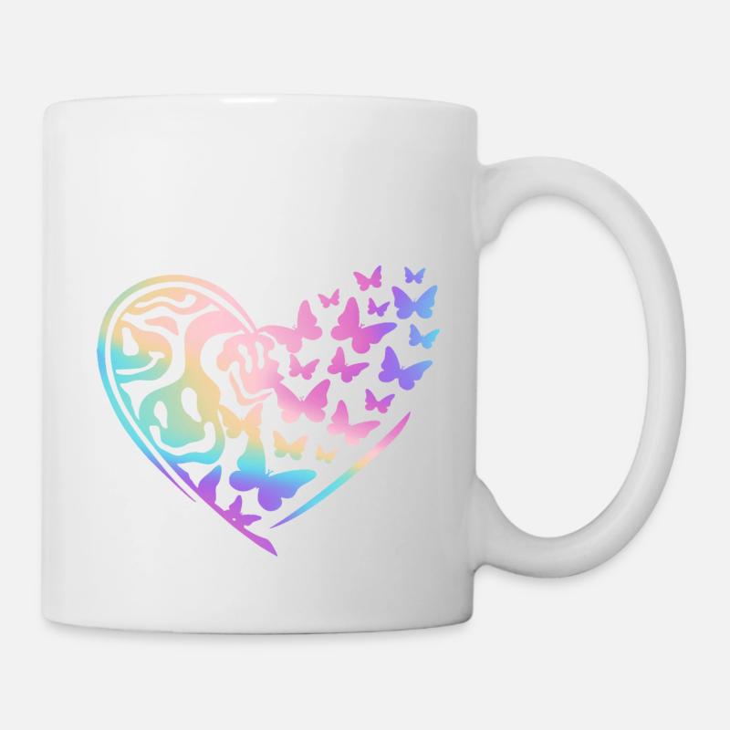 Heart Smile And Butterflies In Rainbow - Mug - white