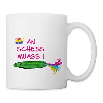 An scheiss muass i,scheisse,Regenbogen,gurke - Tasse - Weiß - Rechts