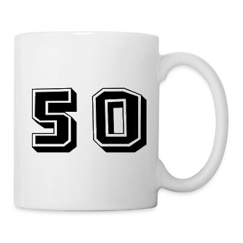 50. 50 JAHRE. 50-jähriges JUBILÄUM. GEBURTSTAG 50 JAHRE. - Tasse - Weiß - Rechts