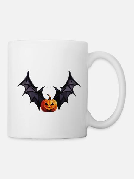 Fledermaus-Kürbiskopf mit schaurigen Flügeln - Tasse - Weiß
