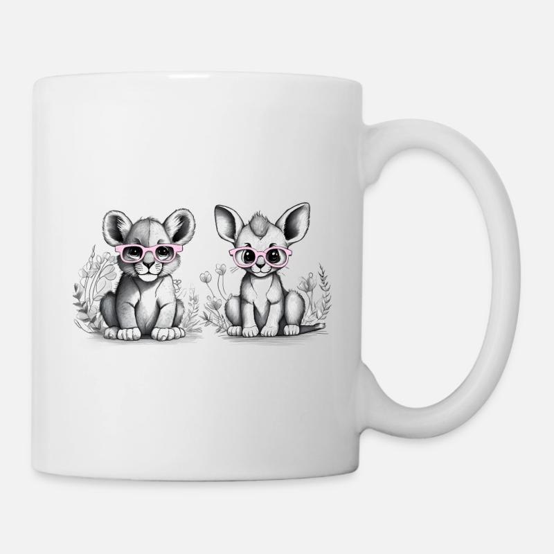 lion cub with pink glasses - Mug - white