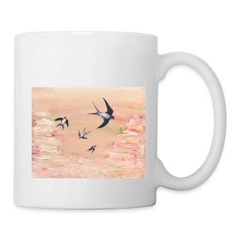 Abstrakt Apricot und Schwalben - Tasse - Weiß - Rechts