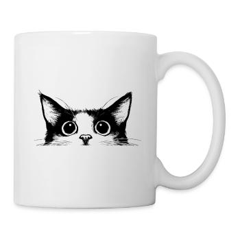 Cat Cat Head Black White Drawn Cartoon - Mug - white - Right