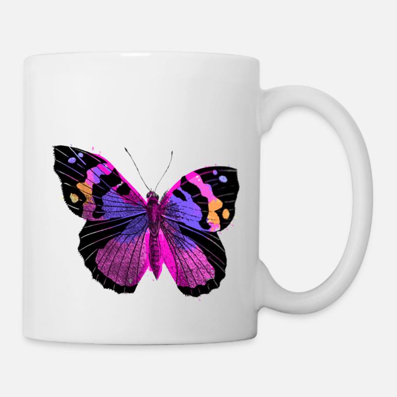 Schmetterling, bunt, pink, illustration - Tasse - Weiß