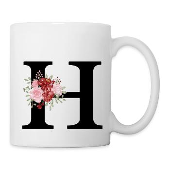 Roter Blumenbuchstabe H - Tasse - Weiß - Rechts