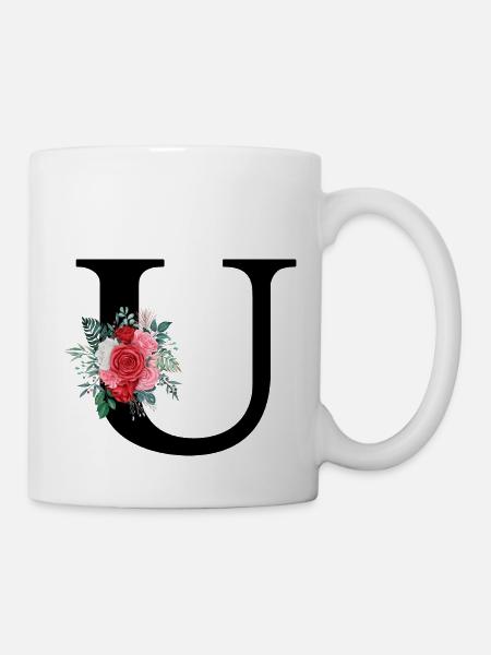 Roter floraler U-Buchstabe - Tasse - Weiß
