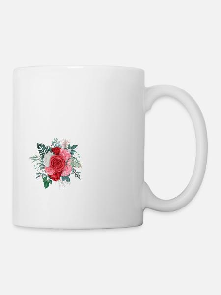 Roter floraler U-Buchstabe - Tasse - Weiß