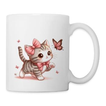 Chat avec papillon - Mug blanc - blanc - Droite