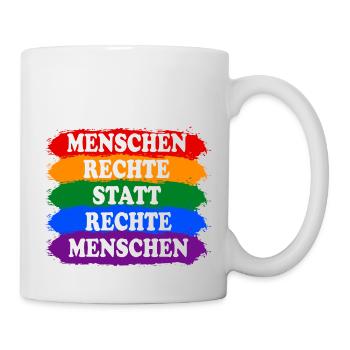 Menschenrechte statt rechte Menschen Regenbogen - Tasse - Weiß - Rechts