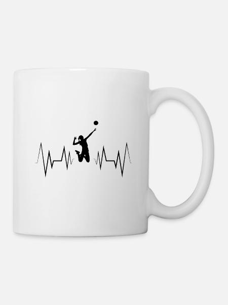 Herzschlag Volleyball Silhouette - Tasse - Weiß