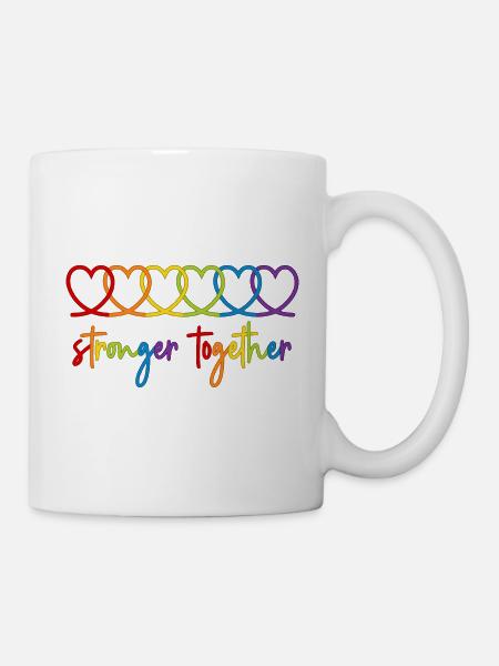 Regenbogen Herzen Stronger together Pride Month - Tasse - Weiß