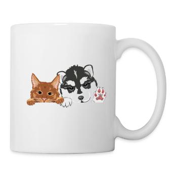 Lustige Ingwerkatze und Husky-Hund - Tasse - Weiß - Rechts