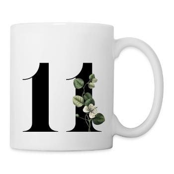 Nummer 11 Blumengrün -11. Geburtstag Blumen - Tasse - Weiß - Rechts