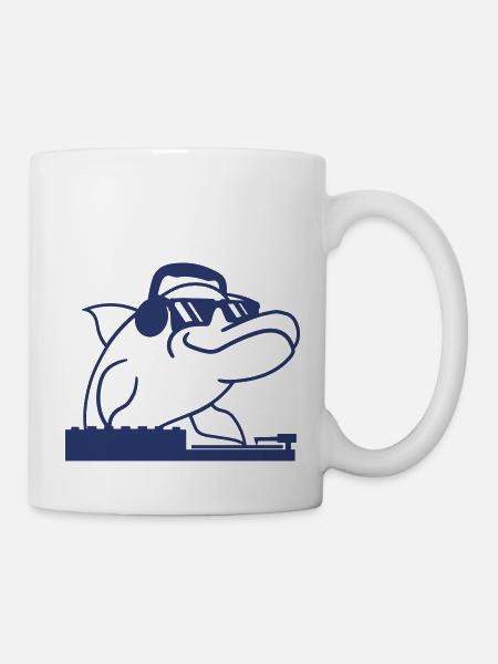 Lustiger DJ Delfin Mischpult Cool Party Musik Fun - Tasse - Weiß