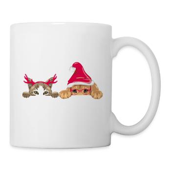 Peeking puppy and cat in Christmas accessories - Mug - white - Right