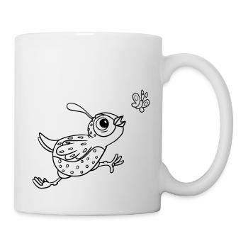 Drôle, mignon, adorable. Caille et papillon - Mug blanc - blanc - Droite