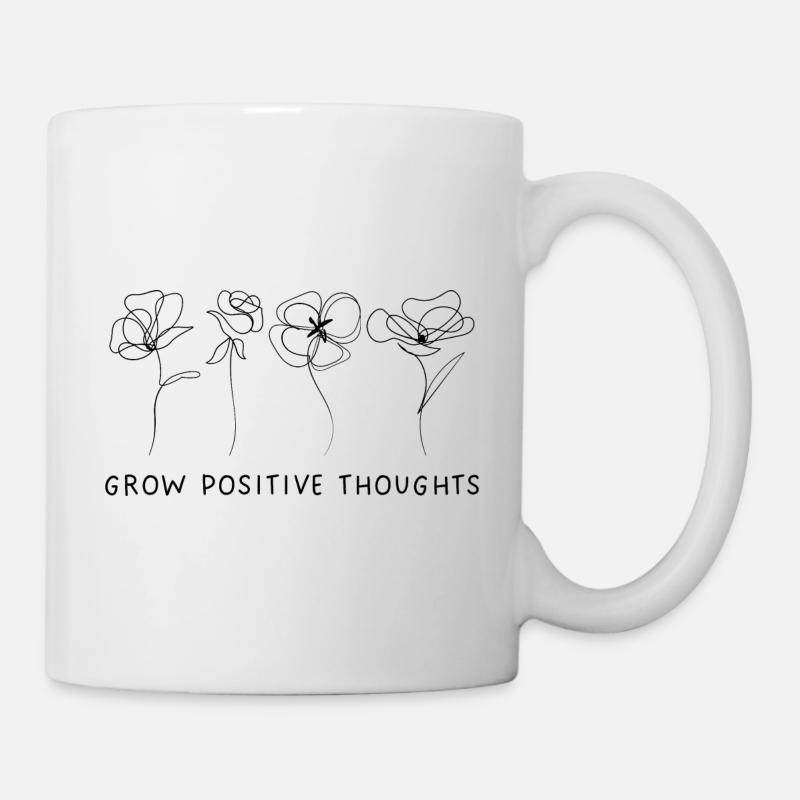 Cultivez des pensées positives – Fleurs dans un style d’une ligne - Mug blanc - blanc
