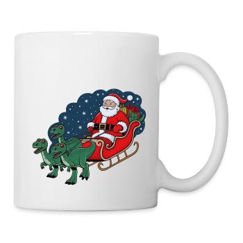 Santa Claus riding a sleigh pulled by dinosaurs - Mug - white - Right