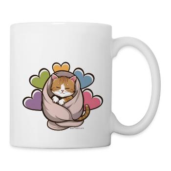 Kuscheliges Kätzchen unter Decke - Tasse - Weiß - Rechts
