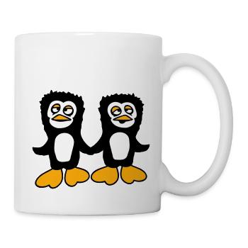 Pinguine Team 2 Freunde Müde Verwirrt Hände Halten - Tasse - Weiß - Rechts