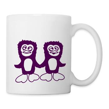 Pinguine Team 2 Freunde Müde Verwirrt Hände Halten - Tasse - Weiß - Rechts