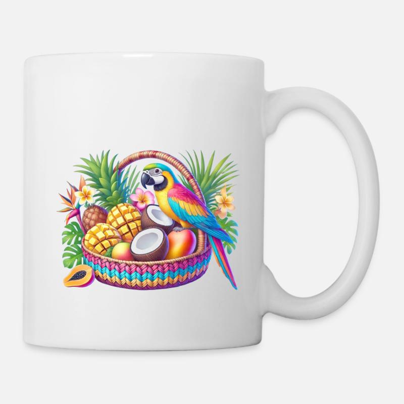 Corbeille de fruits avec perroquet - Mug blanc - blanc