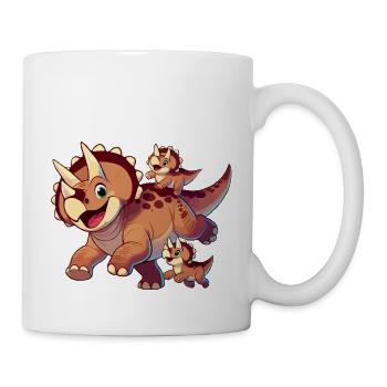 Triceratops-Mutter und Kinder beim Herumtollen - Tasse - Weiß - Rechts