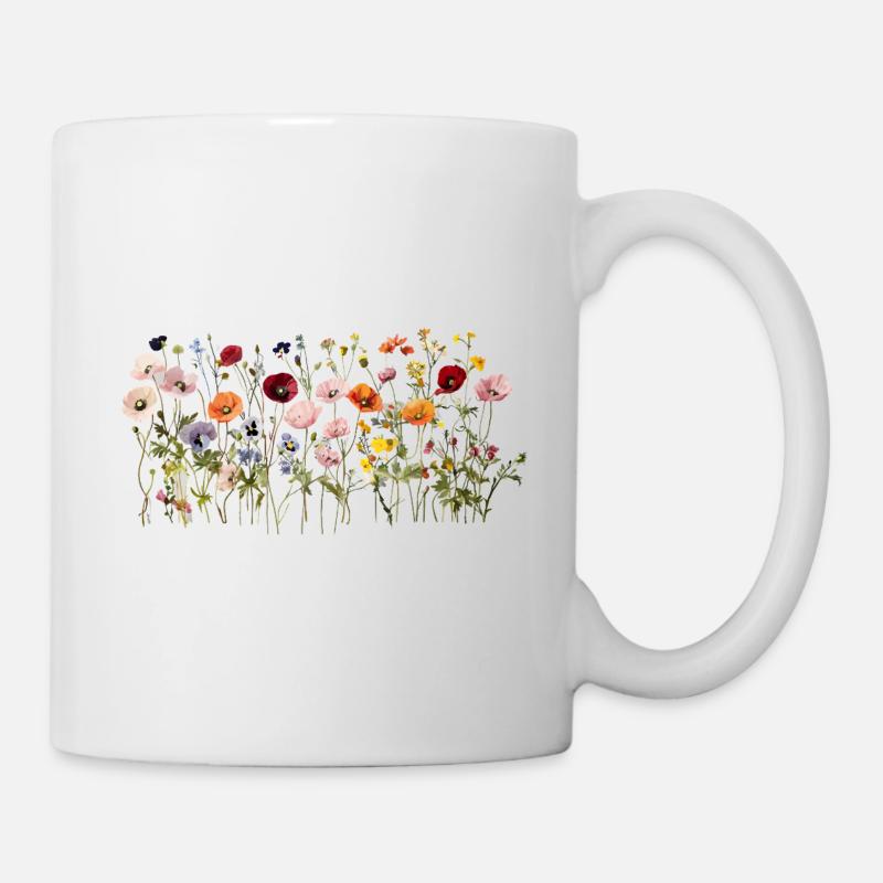 Prairie de fleurs sauvages – Fleurs d’aquarelle naturelles - Mug blanc - blanc